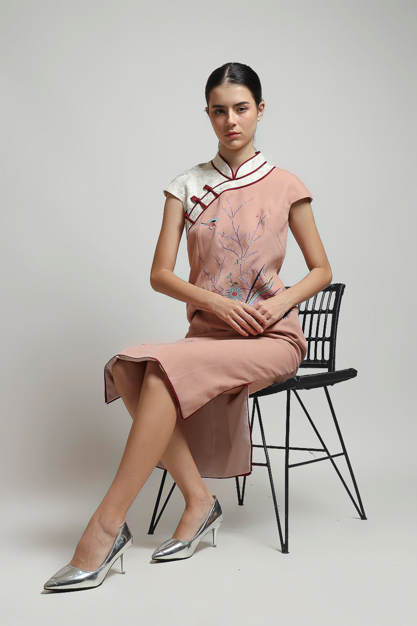 Bloom et Champs Dress Cheongsam Pink Embroidered