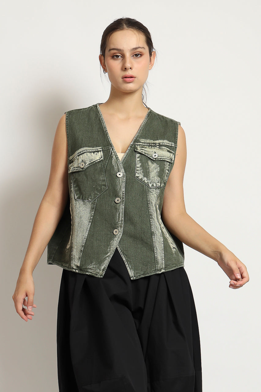 Bloom et Cotton Vest Olive Denim with