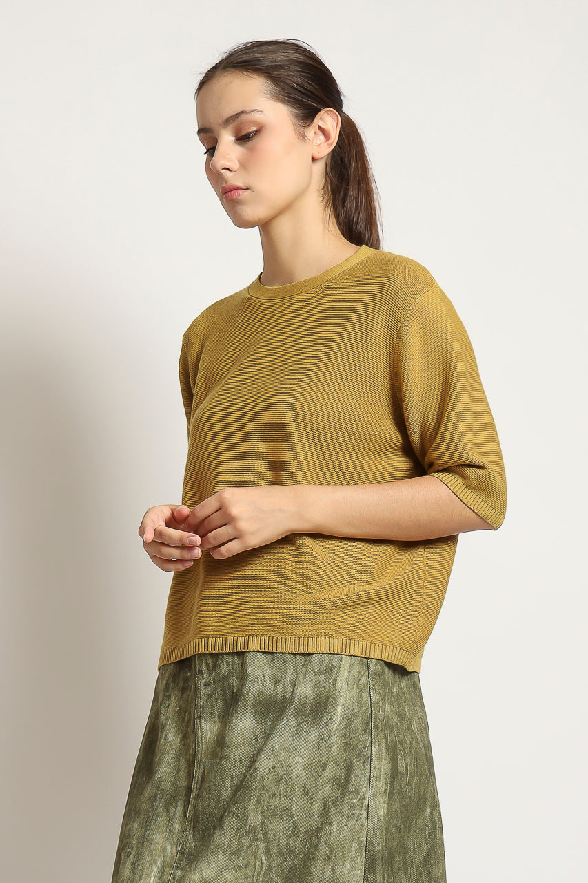 Bloom et Cotton Maxi Olive Denim Skirt/ Mustard Knit