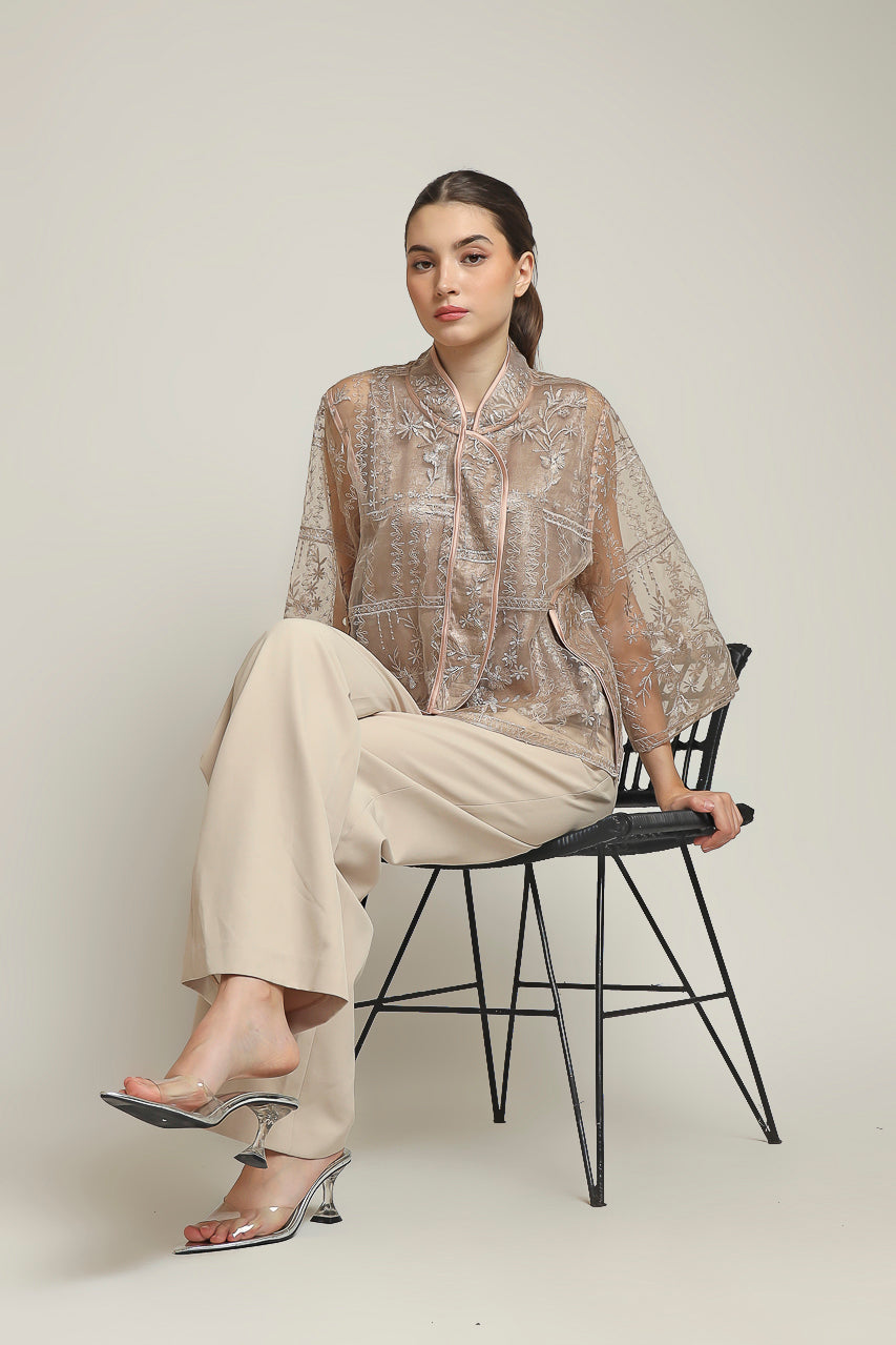 Bloom et Champs Organza Floral Checkered Top