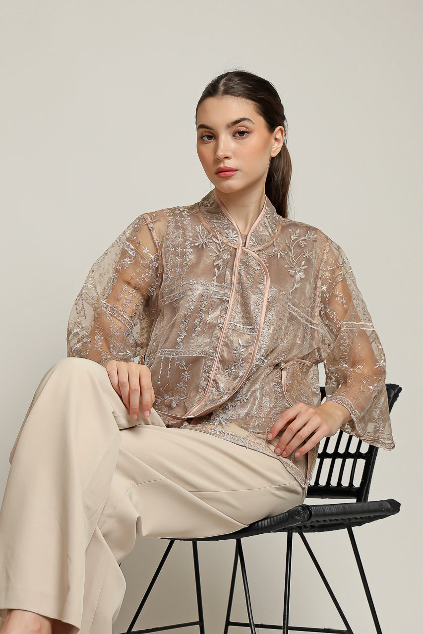 Bloom et Champs Organza Floral Checkered Top