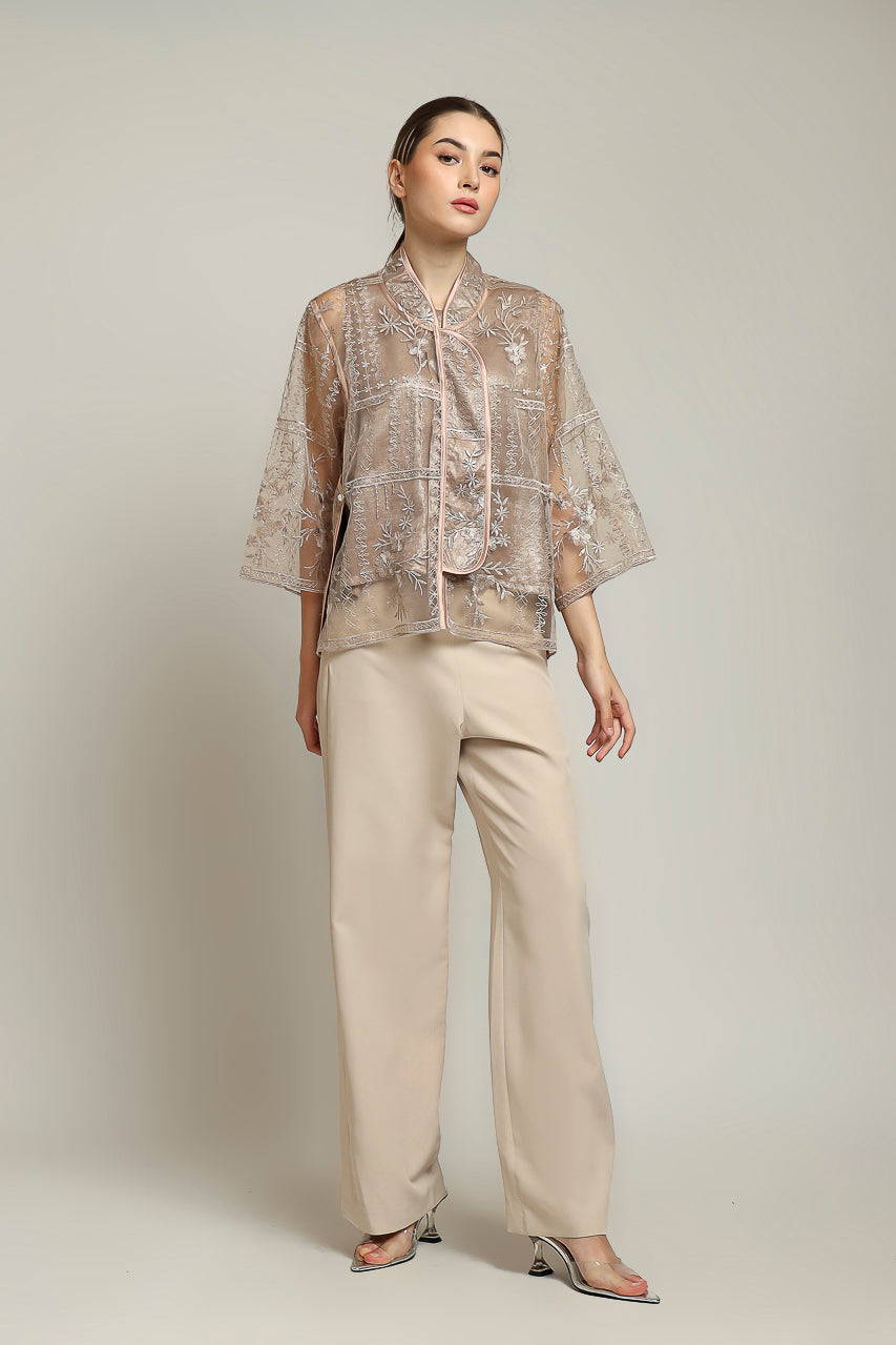 Bloom et Champs Organza Floral Checkered Top