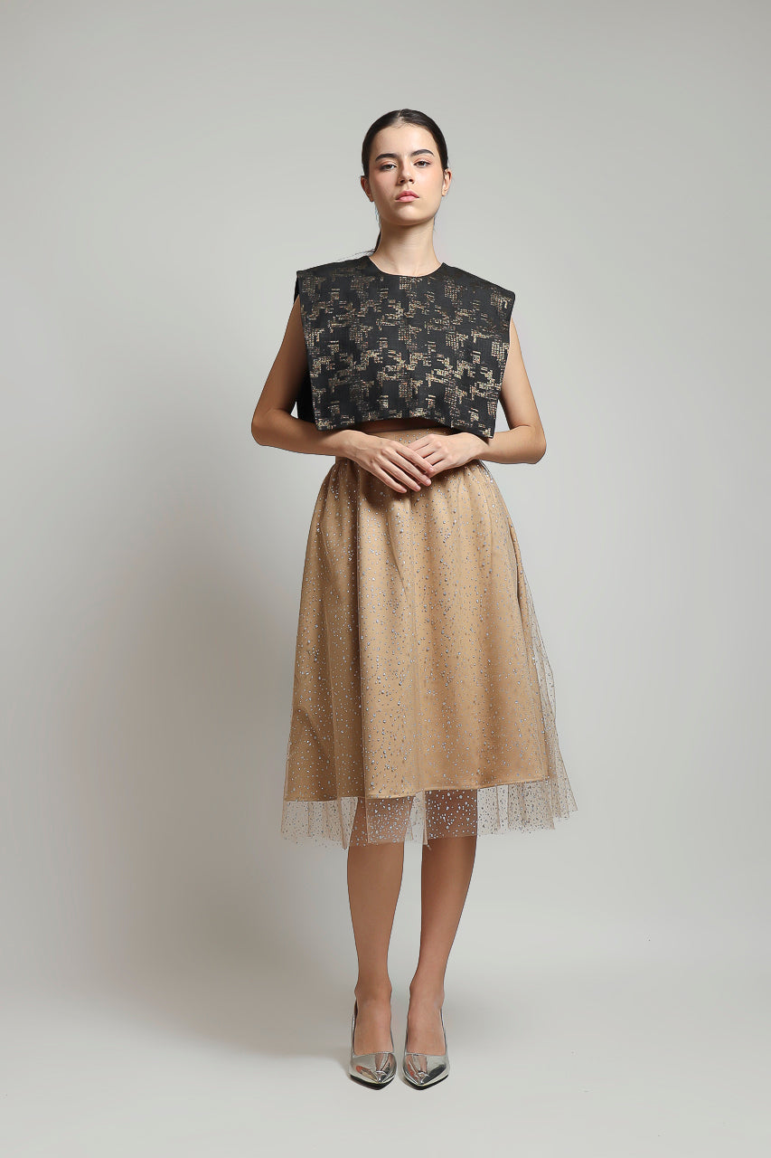 Bloom et Champs Tutu Skirt in Beige/Top Jacquard Kotak