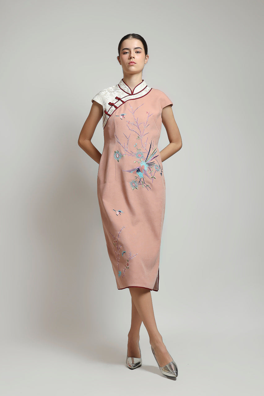 Bloom et Champs Dress Cheongsam Pink Embroidered